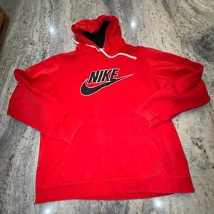Nike Adult Large Red Black Hoodie Pullover Cotton